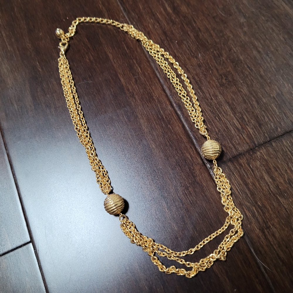 Gold Multi-Strand Necklace with Beads